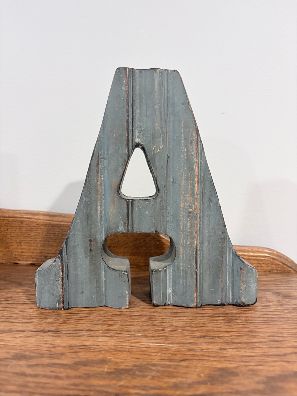Large Rustic Wood Letter A Distressed Gray Farmhouse Shelf Decor 9”